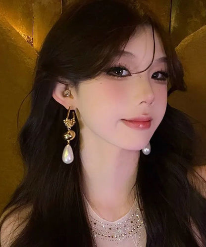 Unique Gold Sterling Silver Overtild Pearl Tassel Drop Earrings