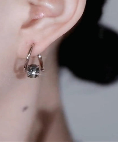 Unique Grey Alloy Zircon Crystal Hoop Earrings