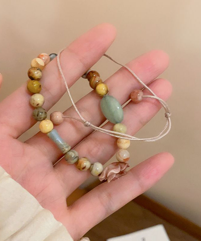 Unique Hand Knitting Rose Beading and Gem Stone Two Piece Set Bracelet