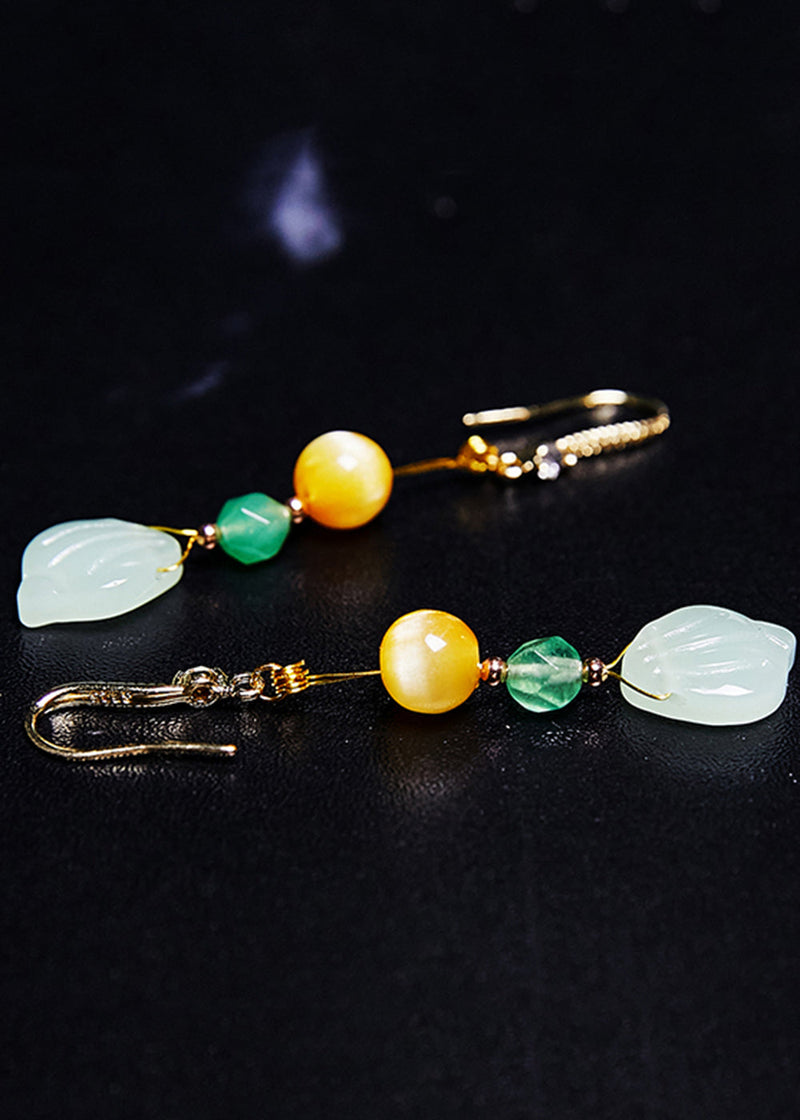 Unique Naturally Jade and Beeswax Drop Earrings