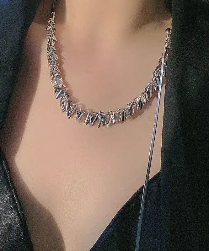 Unique Silk Stainless Steel Sequins Ear of Wheat Tassel Pendant Necklace