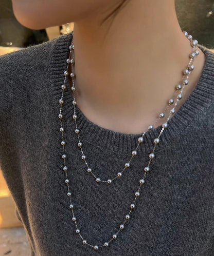 Unique Silk Sterling Silver Pearl Crystal Gratuated Bead Necklace Yr012