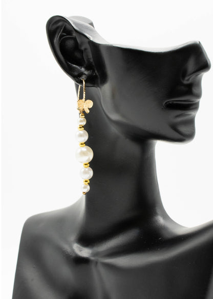 Unique White Pearl Golden Butterfly Drop Earrings