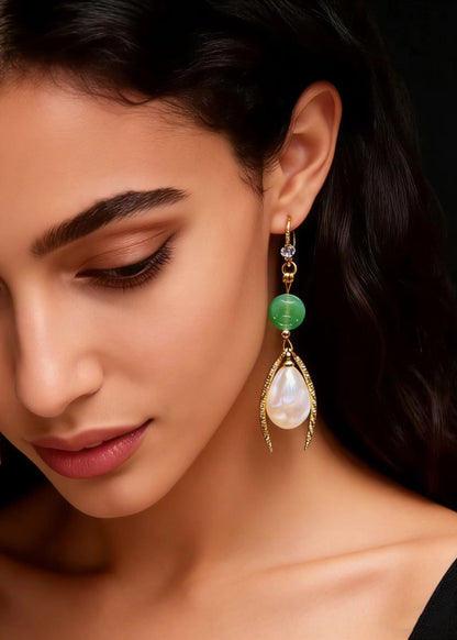 Unique White Pearl Water Droplet Fine Jade Drop Earrings