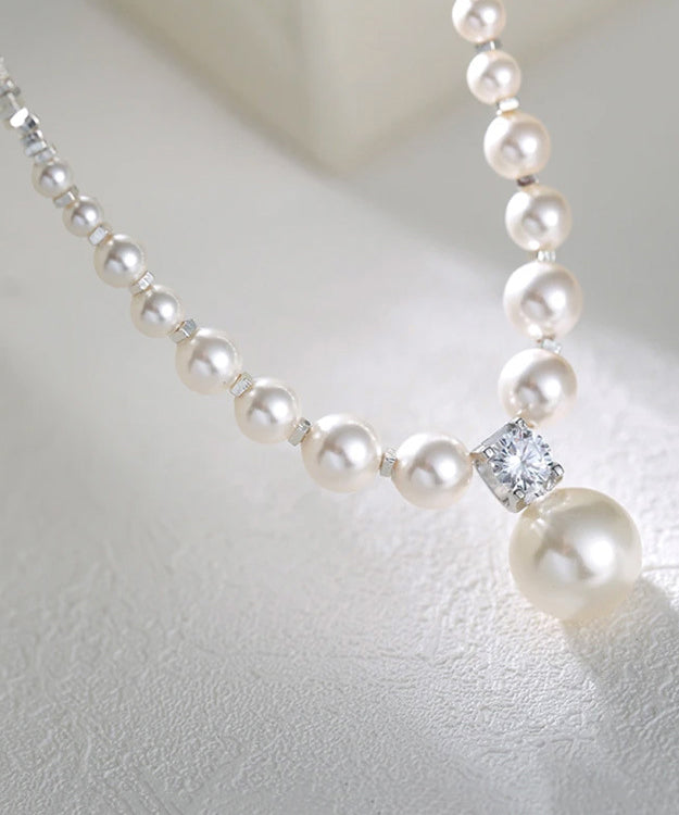 Unique White Pearl Zircon Broken Silver Pendant Necklace Zz003