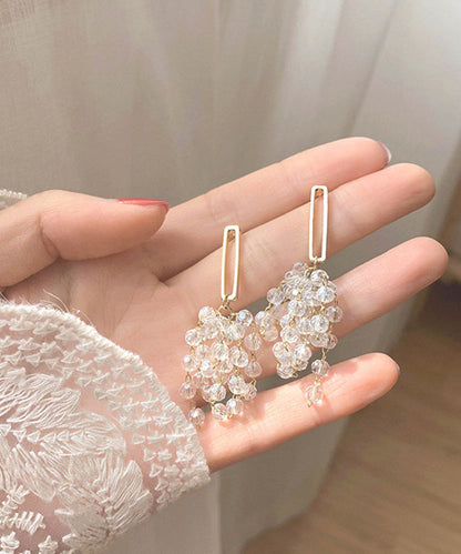 Unique White Sterling Silver Copper Crystal Hollow Out Drop Earrings Ly1794