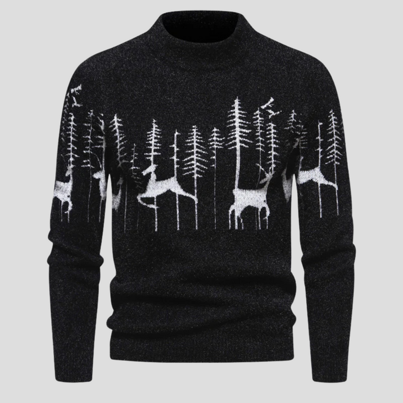 Hans Men's Christmas Sweater with Reindeer and Forest Motif