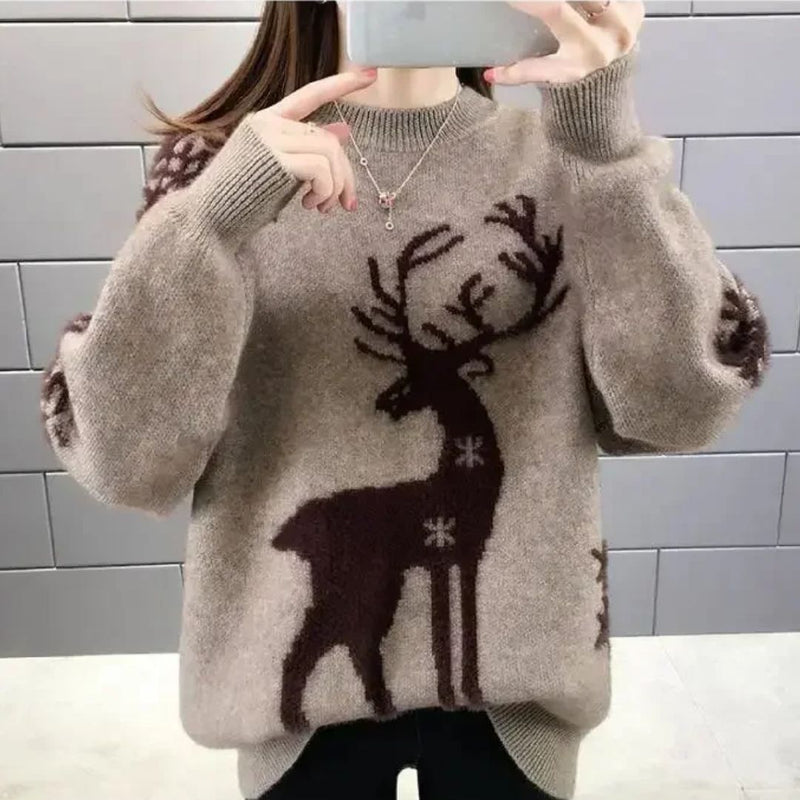 Sweater - Comfortable Christmas Sweater with Reindeer