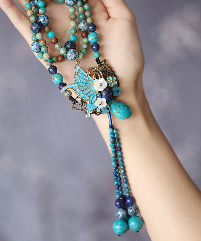 Alloy Turquoise Shell Butterfly Pendant Necklace