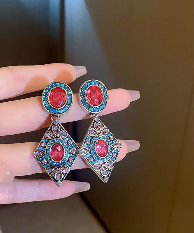 Blue Alloy Zircon Crystal Diamond Shaped Drop Earrings