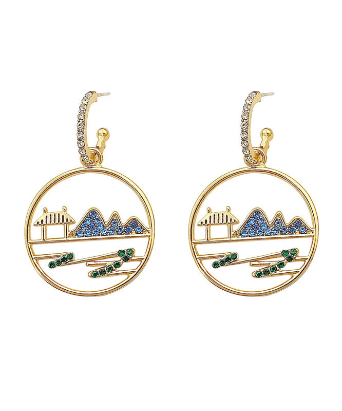 Blue Alloy Zircon Landscape Drop Earrings Tw1046