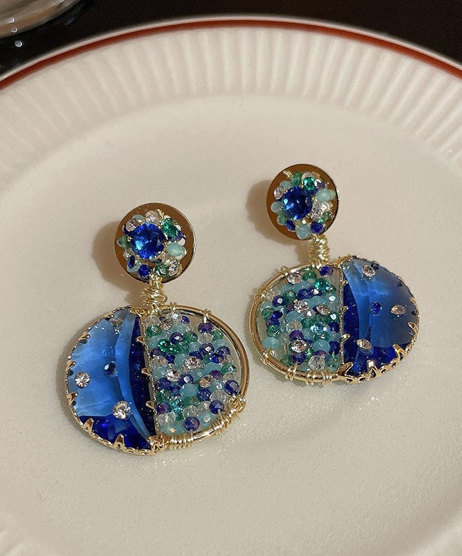 Blue Copper Zircon Crystal Glass Drop Earrings