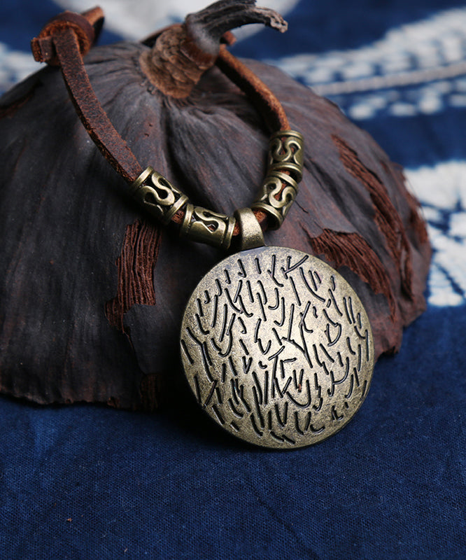Brown Alloy Leather Rope Pendant Necklace