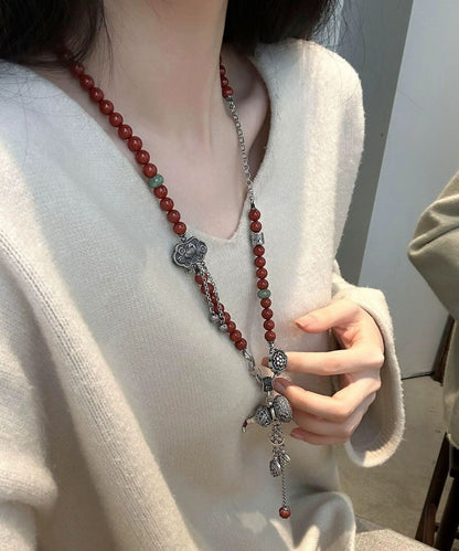 Colorblock Sterling Silver Gourd Ball Ruyi Lock Pendant Necklace
