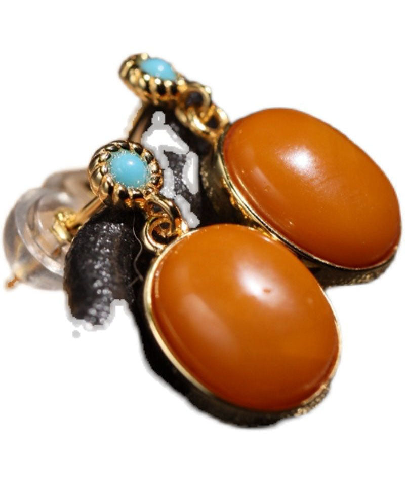 Colorblock Sterling Silver Overgild Turquoise Beeswax Drop Earrings
