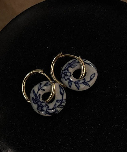 Gold Copper Overgild Ceramics Hoop Earrings