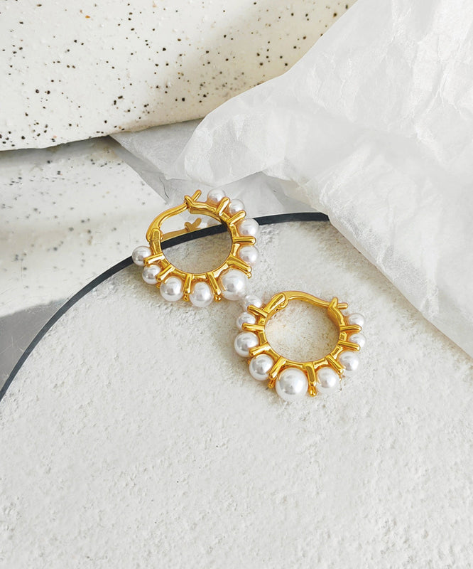 Gold Patchwork Copper Pearl Hoop Earrings