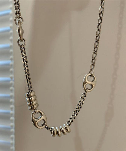 Gold Stainless Steel Chain Linked Patchwork Pendant Necklace