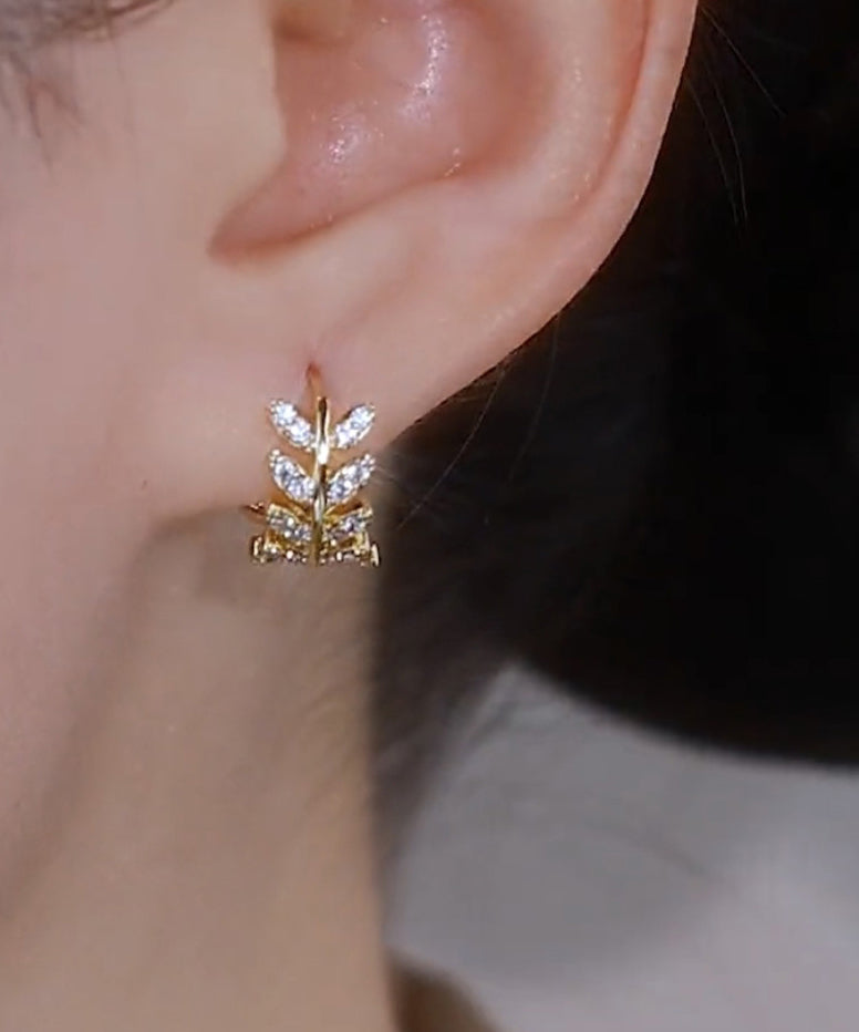 Gold Sterling Silver Overgild Zircon Ear of Wheat Hoop Earrings