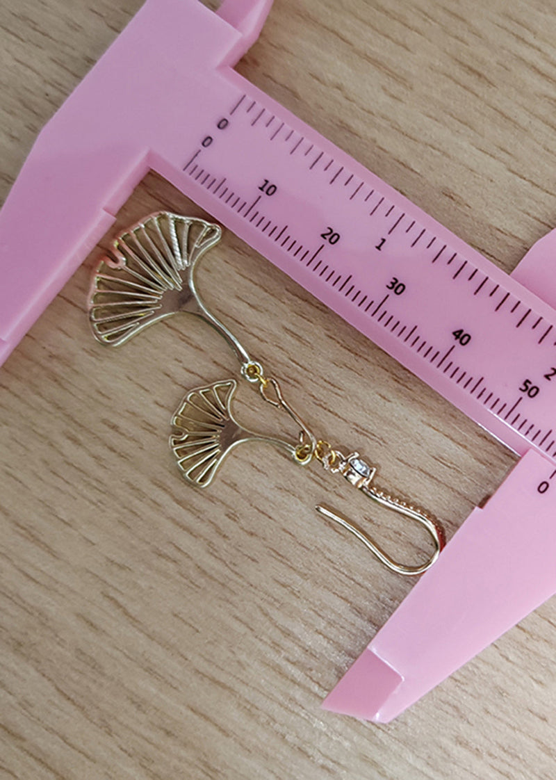 Golden Ginkgo Leaf Zircon Drop Earrings