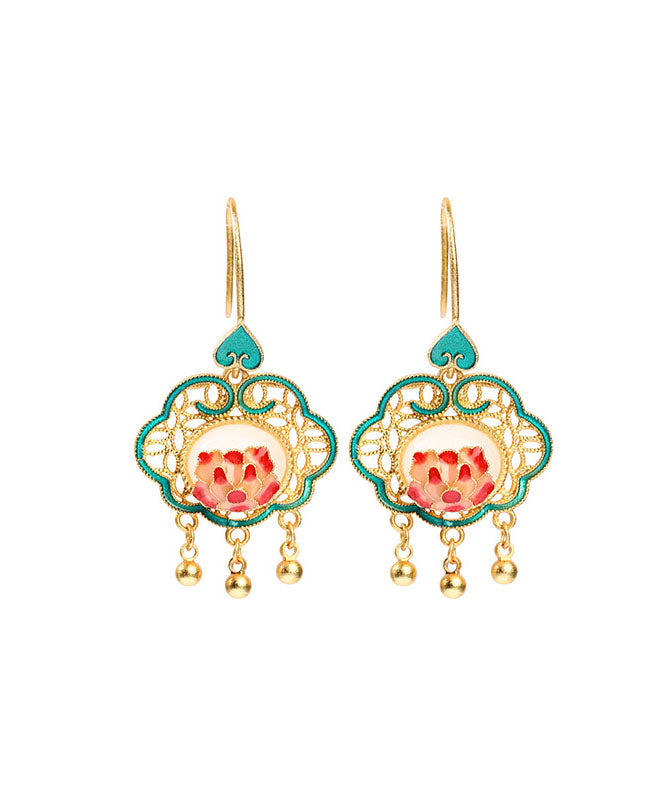 Green Ancient Gold Jade Enamel Tassel Drop Earrings