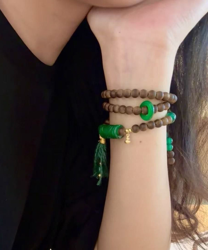 Green Beading Chalcedony Tassel Bead Necklace