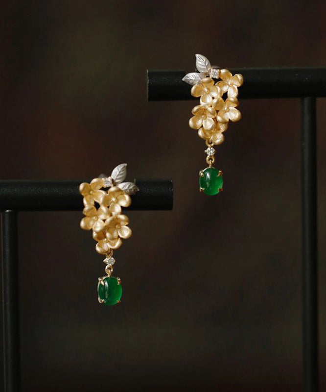 Zircon Stcopper Green Jade Tasselud Earrings