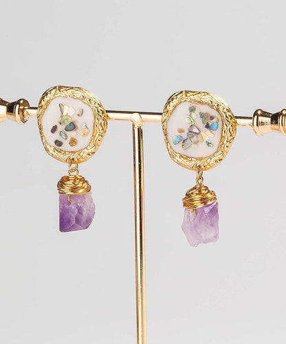 Light Purple Alloy Gem Stone Drop Earrings