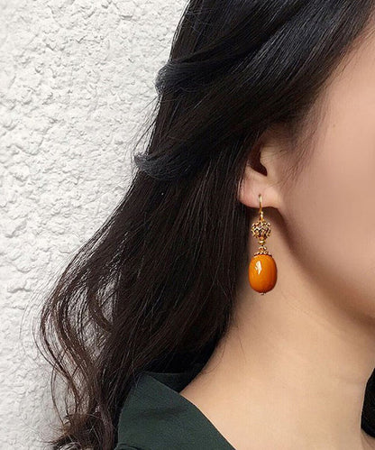 Orange Sterling Silver Ancient Gold Beeswax Drop Earrings
