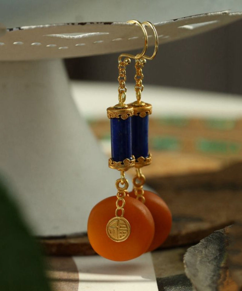Orange Sterling Silver Overgild Amber Honey Wax Drop Earrings Gh1087