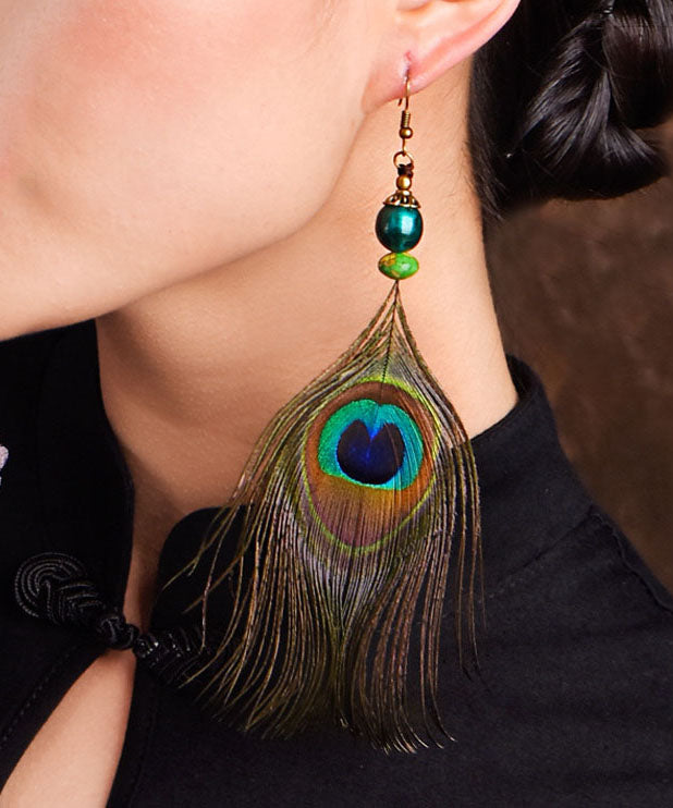Peacock Feather Style Copper Drop Earrings