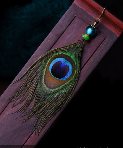 Peacock Feather Style Copper Drop Earrings