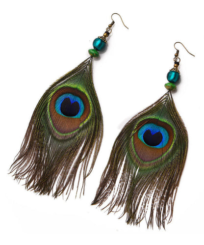 Peacock Feather Style Copper Drop Earrings