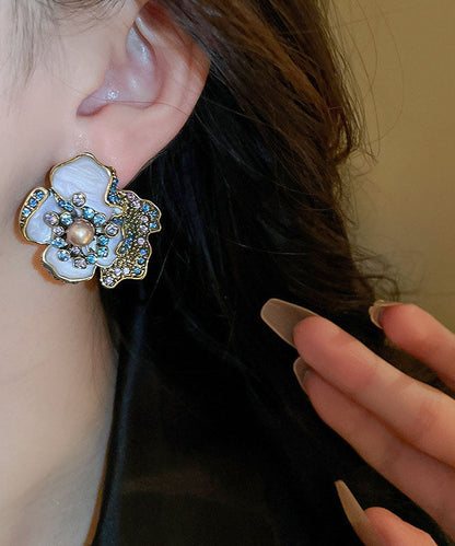 Purple Alloy Zircon Pearl Drip Glaze Stud Earrings