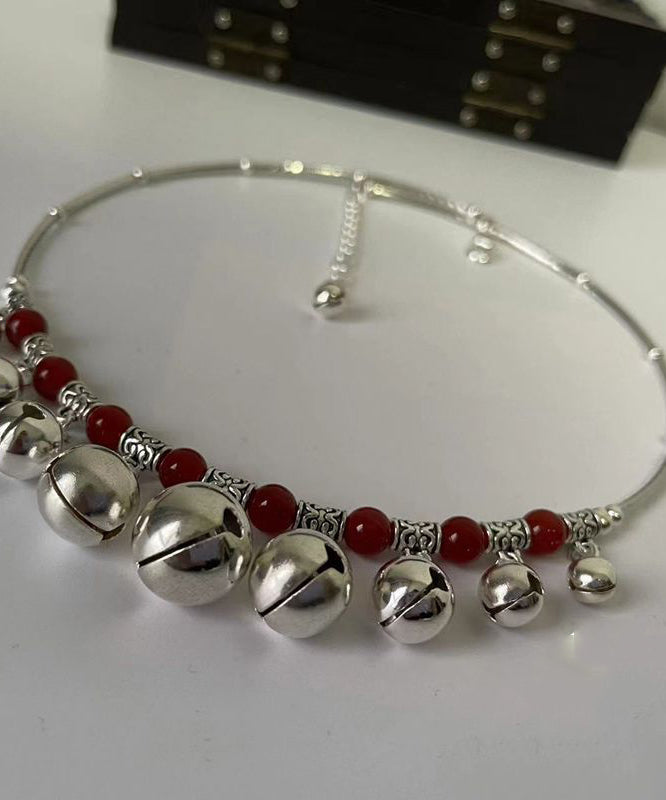 Red Alloy Agate Bell Bead Gratuated Necklace