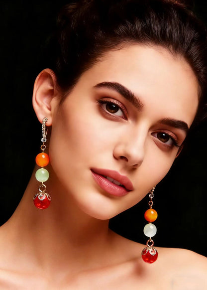 Red Pearl Tassels Drop Earrings