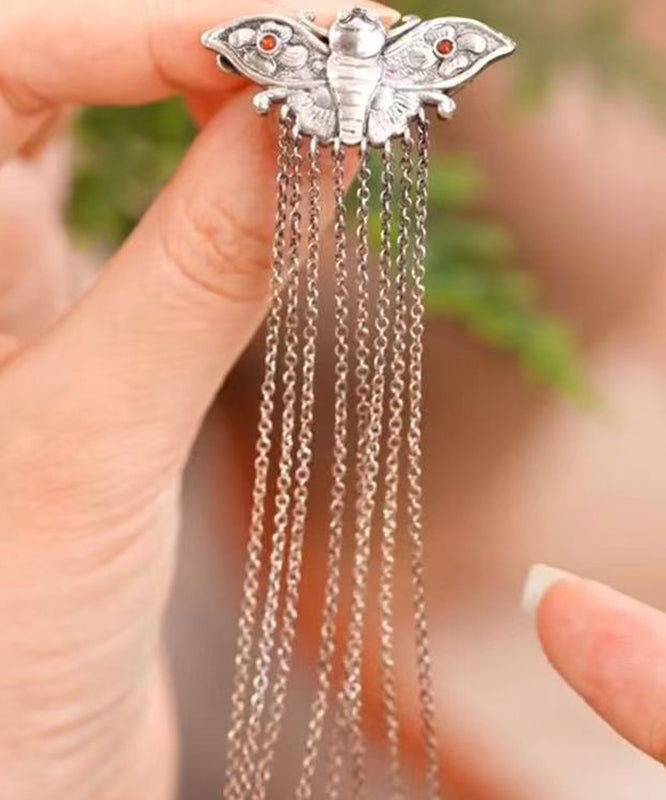 Silk Sterling Silver Butterfly Tassel Hairpin
