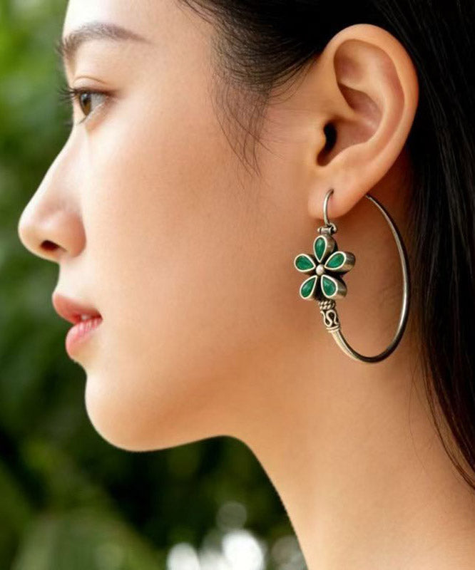 Silk Sterling Silver Five Petal Flower Hoop Earrings