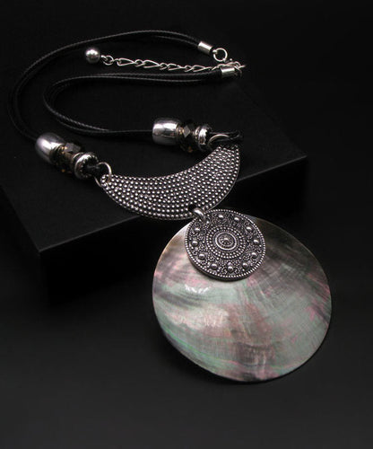 Silk Sterling Silver Metal Inlaid Shell Pendant Necklace
