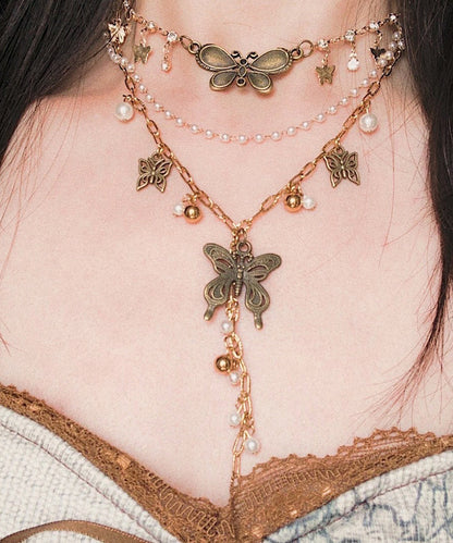Stainless Steel Butterfly Multi-layer Pendant Necklace