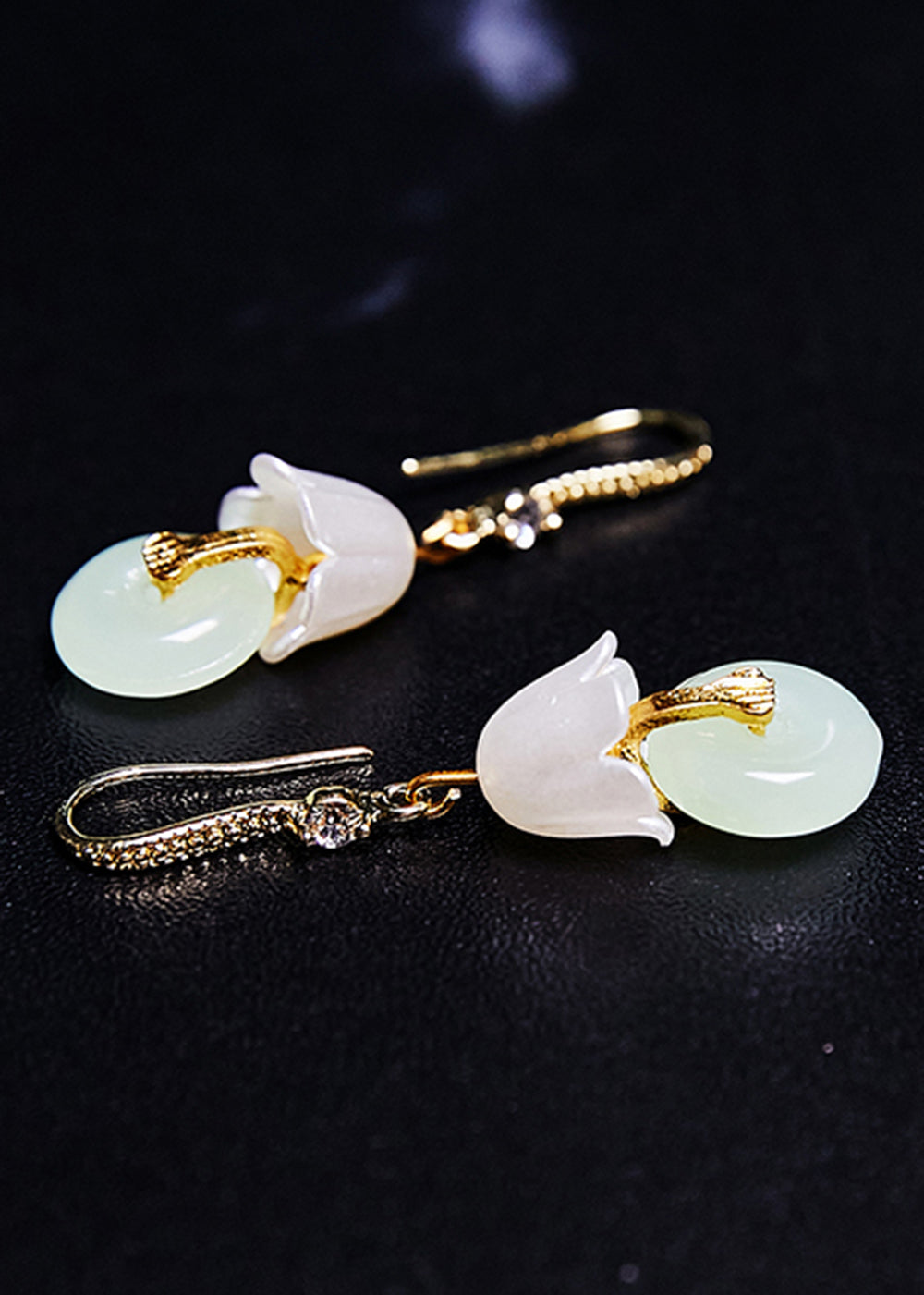 White Lily of the Valley Fine Jade Drop Earrings