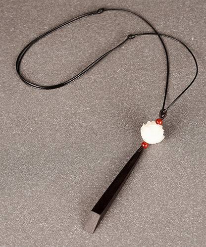 White Lotus Agate Ebony Jade Pendant Necklace