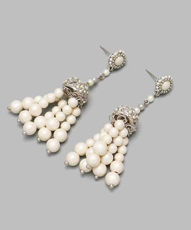 White Sterling Silver Pearl Tassel Drop Earrings