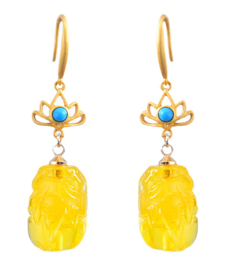 Yellow Overgild Beeswax Abver a Mythical Wild Animal Drop Earrings