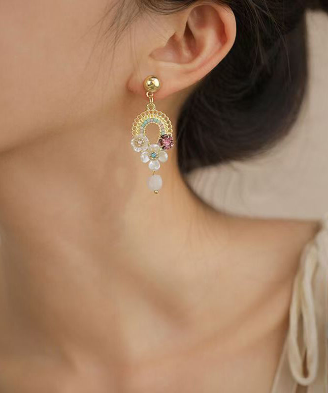Vogue Gold Alloy Acrylic Hollow Out Tassel Drop Earrings