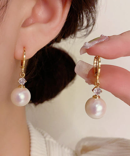 Vogue Gold Copper Overgild Zircon Pearl Drop Earrings Kx1037