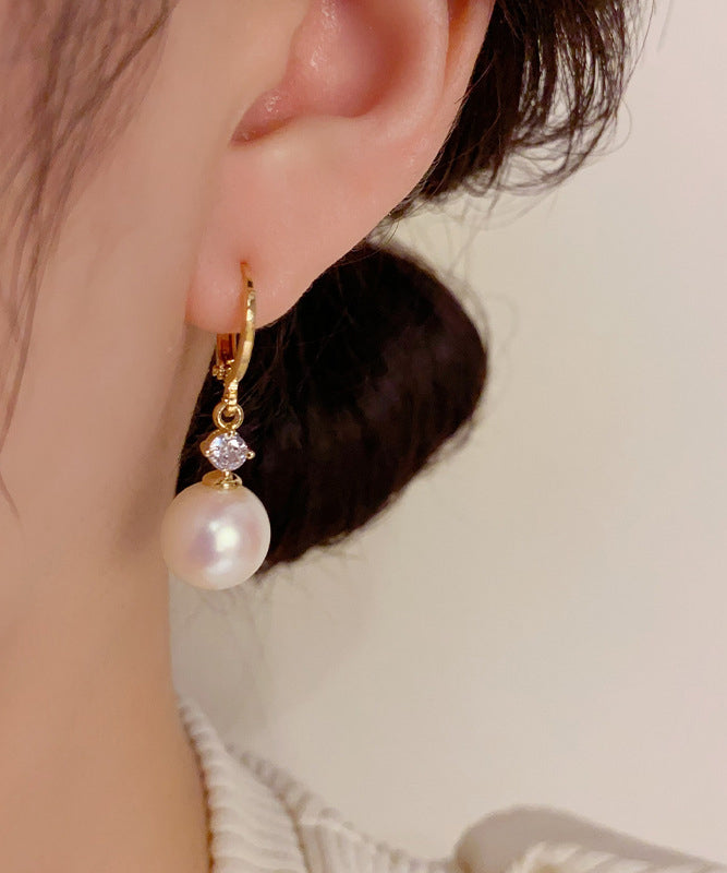 Vogue Gold Copper Overgild Zircon Pearl Drop Earrings Kx1037