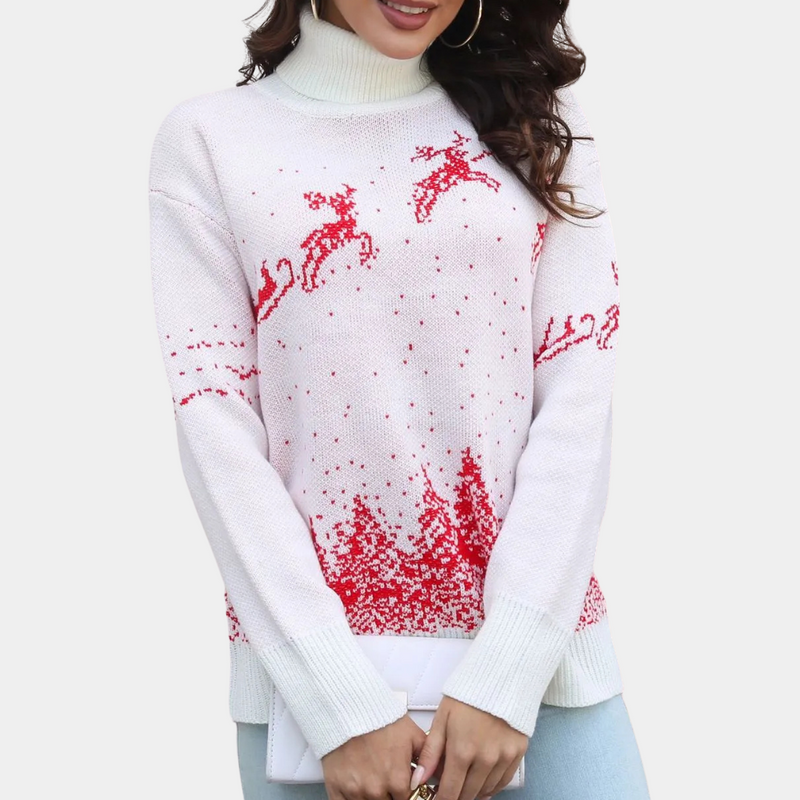 Christmas Sweater Women's Knit Reindeer Print Sweater
