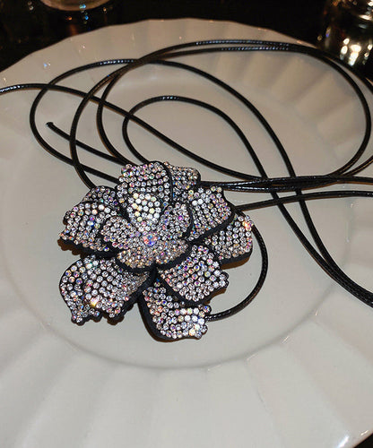 Black Leather Cords Zircon Pendant Necklace Po062