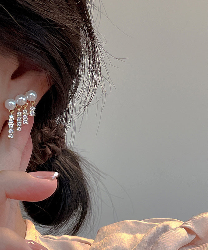 Gold Copper Overgild Zircon Pearl Drop Earrings Ly1807
